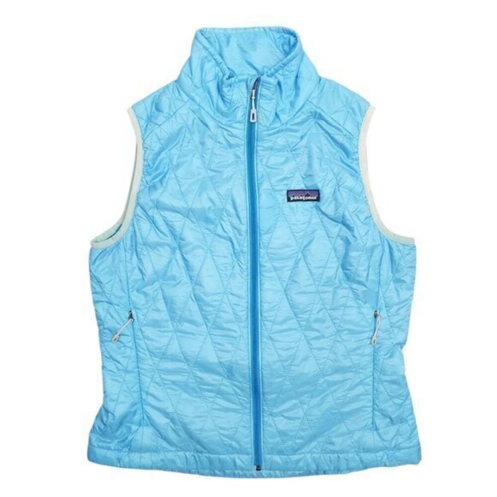 Patagonia Women's Medium Puffer Vest Quilted Full Zip‎ Sleeveless Blue Outdoor